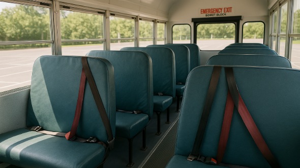 Interior of Charter Bus Company Solana Beach's School Bus in Solana Beach